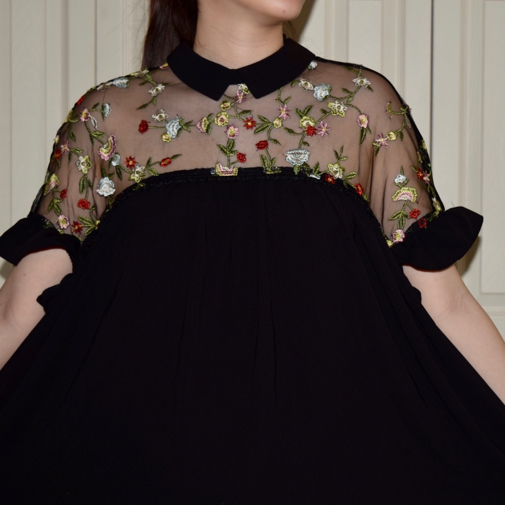 Floral Embroidery Babydoll Top